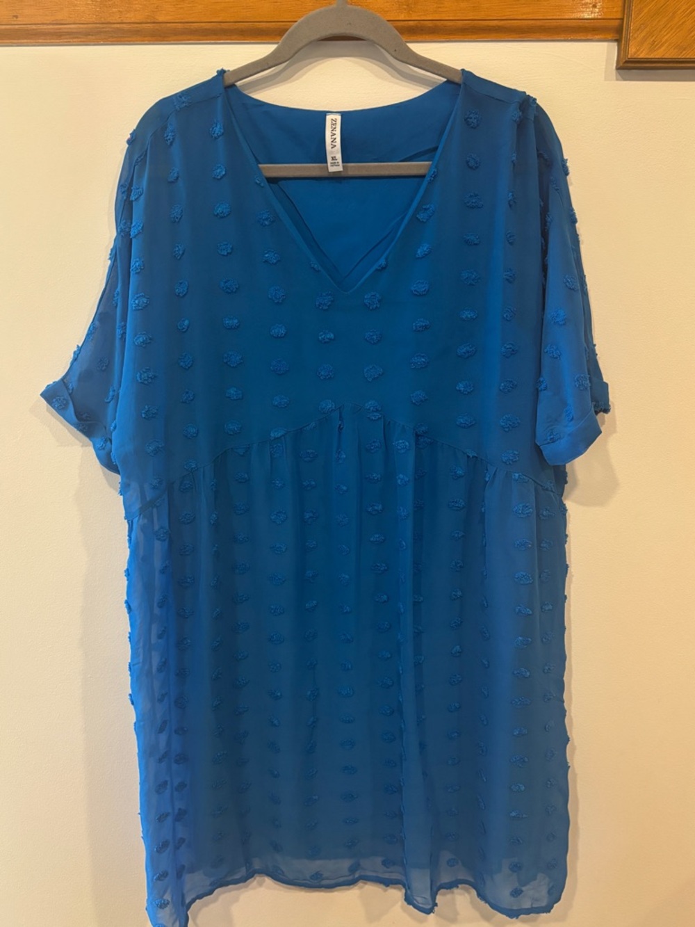 Zenana Swiss Dot V-Neck Blue Tunic Dress - Women’s XL